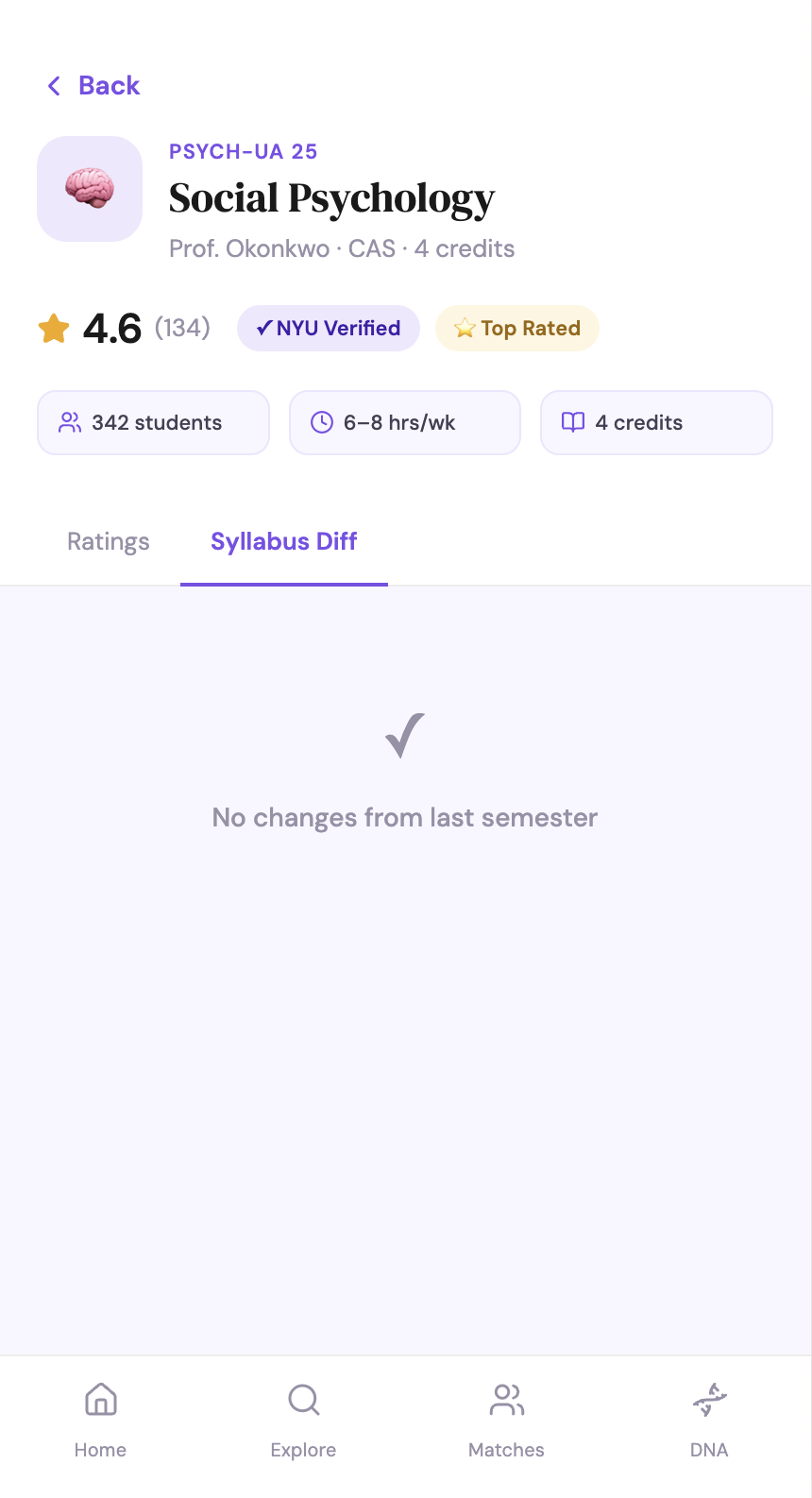 Syllabus diff screen